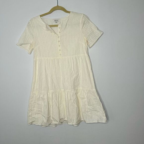 Madewell Embroidered Eyelet Button-Front Tiered Mini Dress size XXS - Picture 2 of 7